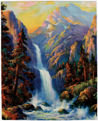 mountian waterfall at sunset